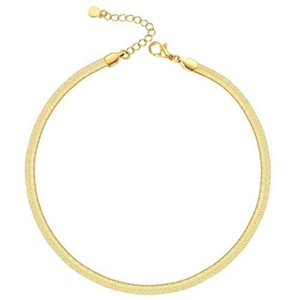 4578 18K Gold Plated Copper Herringbone Choker Necklace 5MM Simple